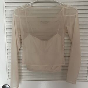 Abercrombie & Fitch Sheer Cream Long Sleeve Top